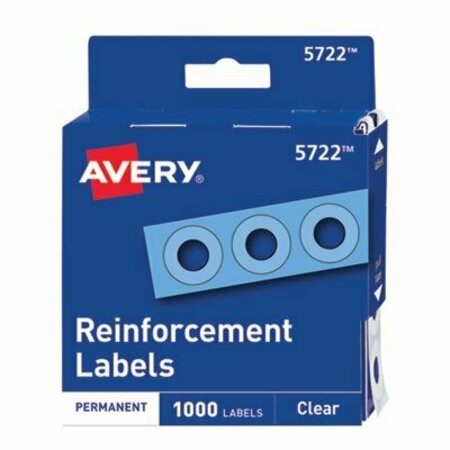 AVERY DENNISON Avery, DISPENSER PACK HOLE REINFORCEMENTS, 1/4in DIA, CLEAR, 5722, 1000PK 05722